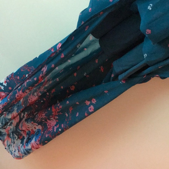 Fate Teal/Floral Chiffon Halter Maxi, Small - Picture 5 of 8